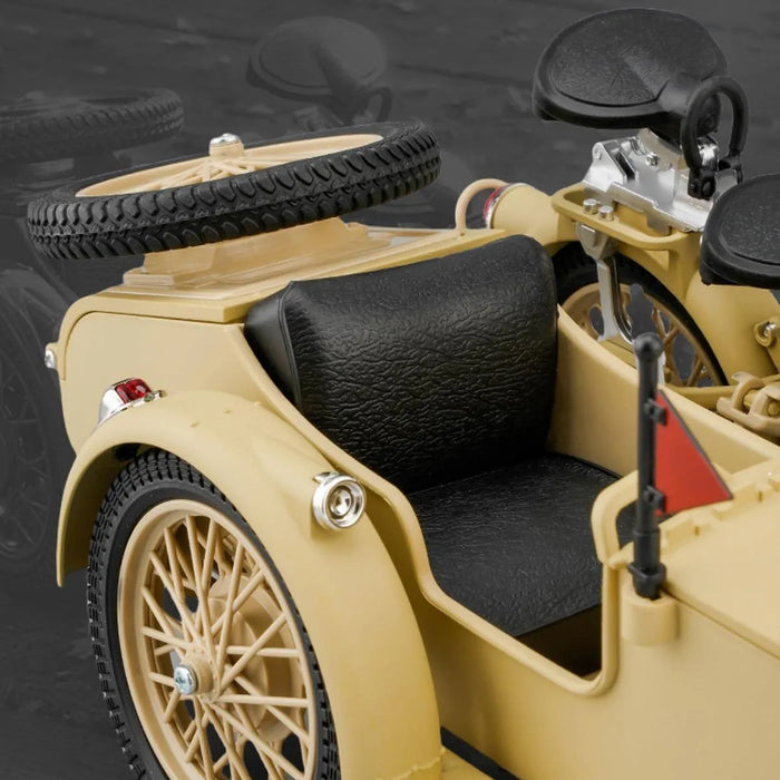 DIE-CAST METAL MILITARY MB825 1/10 SCALE MILITARY GREEN SIDECAR MOTORCYCLE
