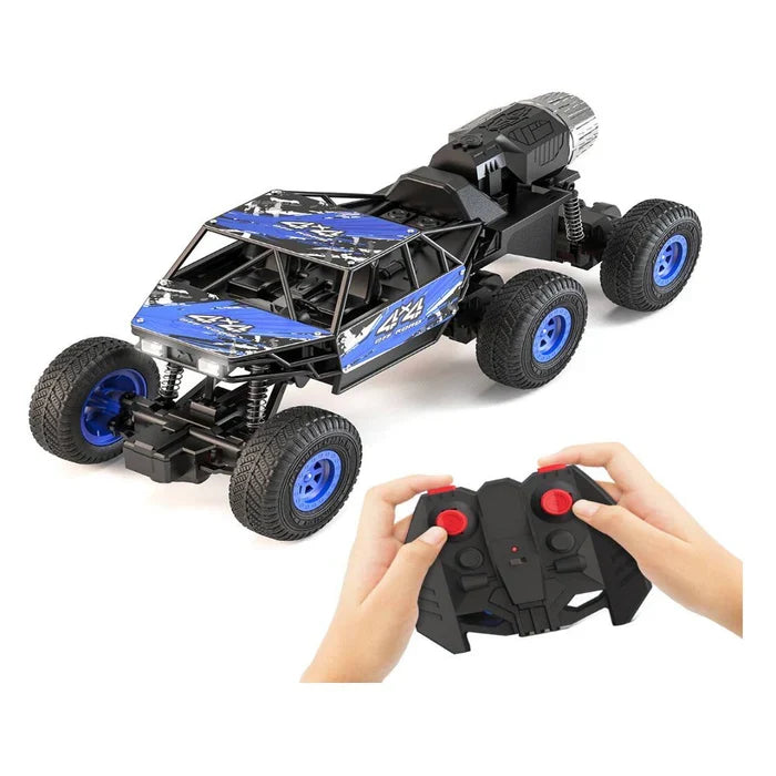 MIRANA MEGA RANGER APP AND REMOTE CONTROL CAR - DUAL MOTOR, LED HEADLIGHTS, SMOKE EXHAUST, 6 DRIVE WHEEL, 2000 MAH LI-ION RECHARGEABLE BATTERY, C TYPE USB CHARGING (BLUE)