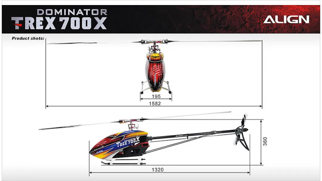 ALIGN TREX DOMINATOR 700X  FULL HELI  PARTS USED (CYCLIC SERVOS- ALIGN HV Ds820mx3/TAIL SERVO-ALIGN HV DS825M ESC-HOBBYWING PLATINUM PRO ESC  120A V4/FLYBARLESS UNIT-SPRIT PRO FLYBARLESS UNIT/MOTOR-ALIGN RCM BL850MX 490KV)