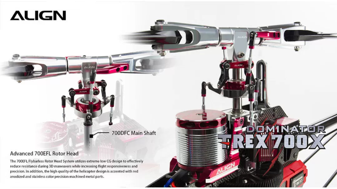 ALIGN TREX DOMINATOR 700X  FULL HELI  PARTS USED (CYCLIC SERVOS- ALIGN HV Ds820mx3/TAIL SERVO-ALIGN HV DS825M ESC-HOBBYWING PLATINUM PRO ESC  120A V4/FLYBARLESS UNIT-SPRIT PRO FLYBARLESS UNIT/MOTOR-ALIGN RCM BL850MX 490KV)