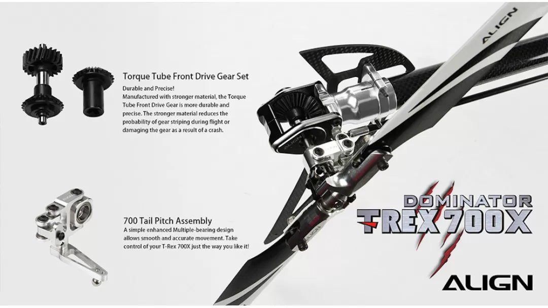 ALIGN TREX DOMINATOR 700X  FULL HELI  PARTS USED (CYCLIC SERVOS- ALIGN HV Ds820mx3/TAIL SERVO-ALIGN HV DS825M ESC-HOBBYWING PLATINUM PRO ESC  120A V4/FLYBARLESS UNIT-SPRIT PRO FLYBARLESS UNIT/MOTOR-ALIGN RCM BL850MX 490KV)