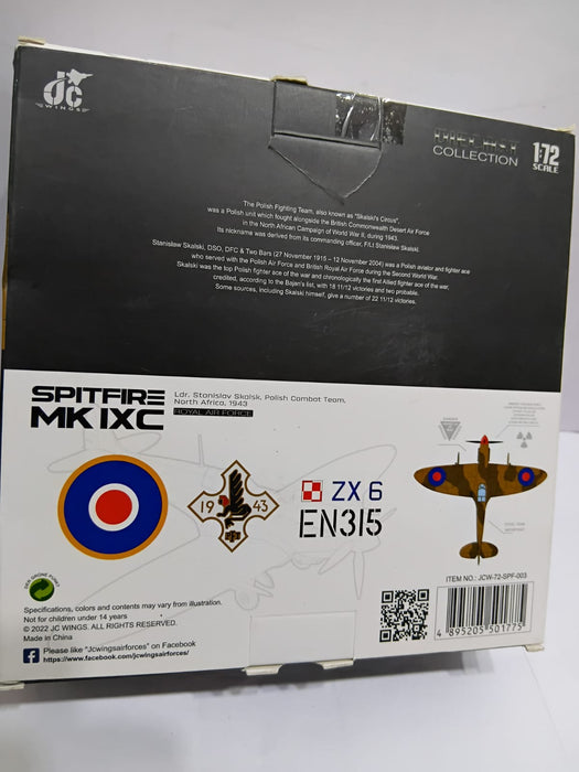 JC WING SPITFIRE MK IXC 1:72 SCALE LDR. 1943 DIECAST AIRPLANE JCW-72-SPF-003