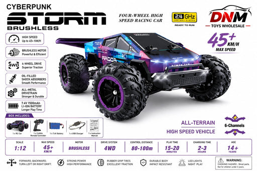1:12 Scale Brushless RC Car 45+ KM/H High Speed 4WD All-Terrain Racing Car with 2.4GHz Remote Control