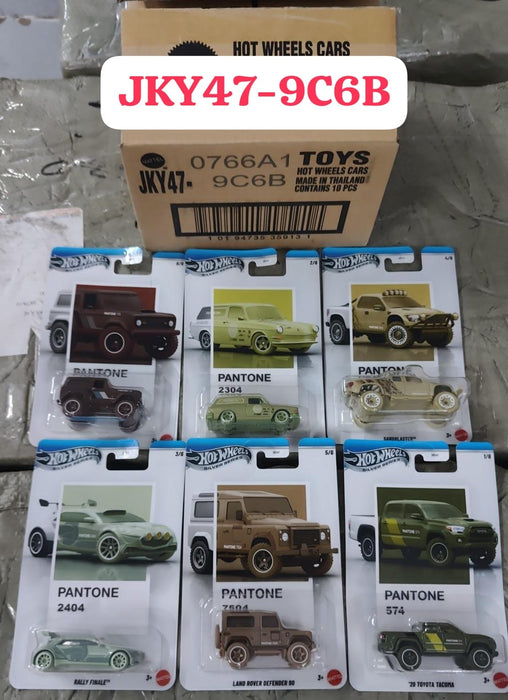 JKY47-9C6B HotWheels Pantone Silver Series Mainline Card art Complete Set of 10 Cars | 1:64 Scale Collectible Die-Cast Vehicle Set
