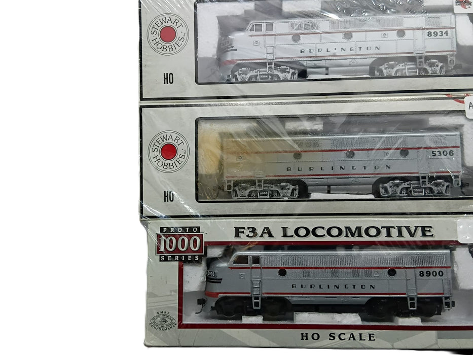 BURLINGTON STEWART HOBBIES HO SCALE TRAINS (PACK OF 3) STOCK NO.8020,8011 &89504- QUALITY PREOWNED