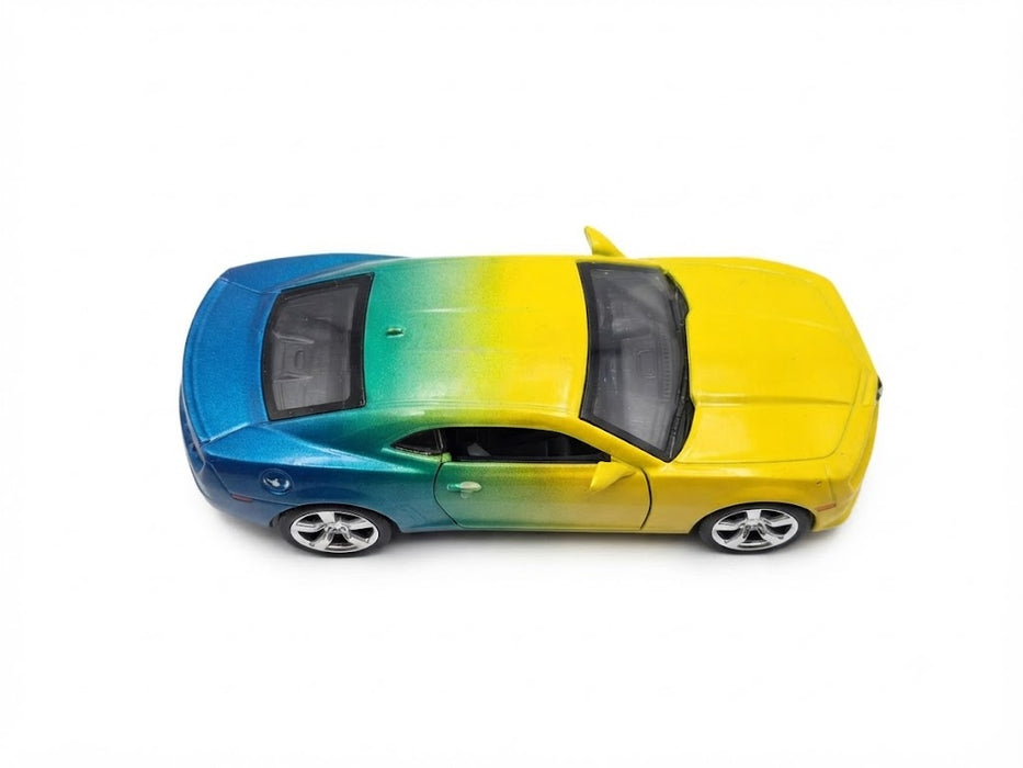 CCA 1:36 2013 CHEVROLET CAMARO SS DIECAST MODEL 12011 YELLOW/BLUE