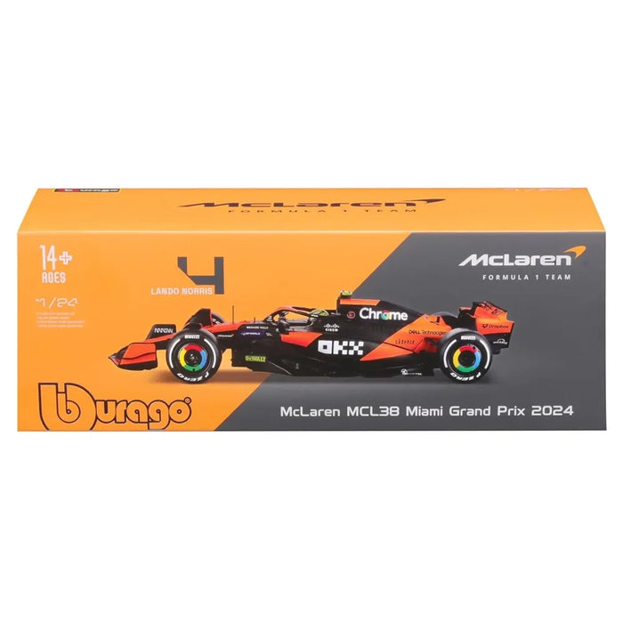 BBURAGO F1 MCLAREN #4 LANDO NORRIS MCL38 MIAMI GRAND PRIX  2024  1/24 DIECAST 18-28033N