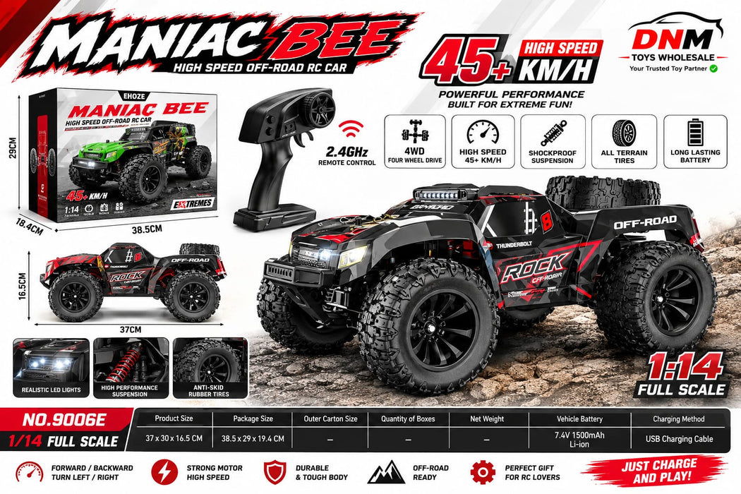 1:14 Scale RC Off-Road Car 45+ KM/H High Speed 4WD Remote Control Car with 2.4GHz Controller
