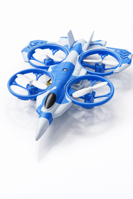 COMBINATION OF LAND AND AIR 2-IN-1 RC FLYING CAR DRONE WITH OPTICAL FLOW HOVER, 360° ROTATION & HEADLESS MODE BLUE