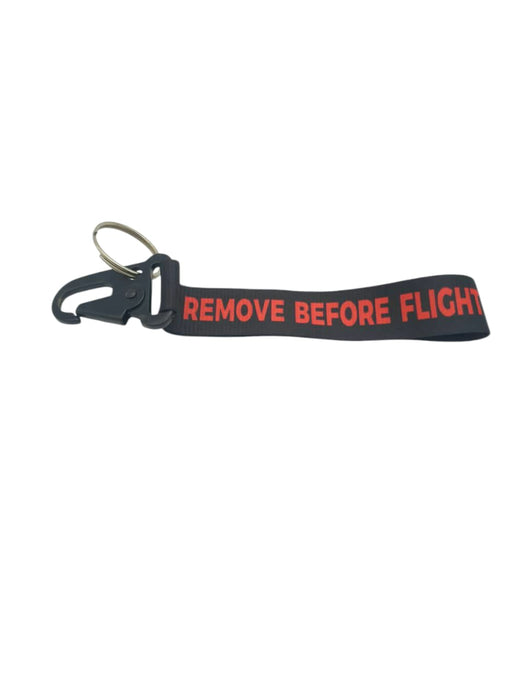 METAL HOOK KEYCHAINS REMOVE BEFORE FLIGHT (BLACK)