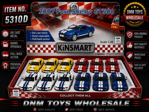 Kinsmart 2007 Ford Shelby GT500 Die-Cast Model Car Display Set (12 PCS Assorted Colors) Ð 1:38 Scale Pull Back Collection