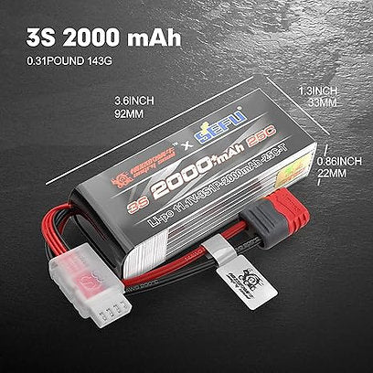 LIPO 11.1V 3S-25C 2000MAH BATTERY T CONNECTOR MJX HYPER GO