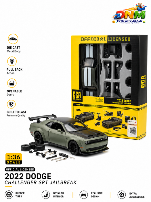 CCA Official Licensed 2022 Dodge Challenger SRT Jailbreak Diecast Model Car | 1:36 Scale Pull Back Metal Toy Muscle Car with 2-in-1 Tuning Kit