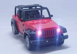 JEEP RUBICON RC CAR 1/24 SCALE DIECAST MODEL WITH RECHARGEABLE BATTERY RED (JP-25049)1:24 R/C 4 FUNC. CAR W/ CHARGER & LIGHT •