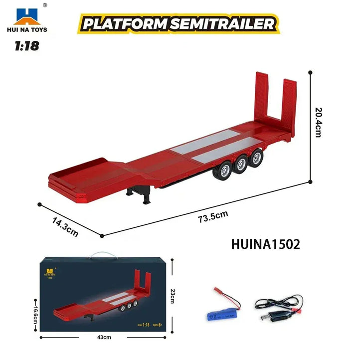HUINA 1501 + 1502 RC Tractor Truck & Low Bed Trailer Combo | 2.4GHz Remote Control Heavy Duty Transport Set
