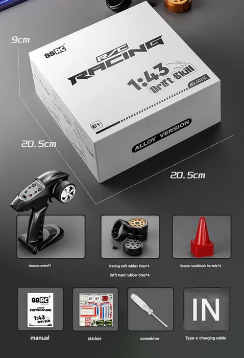 RC DRIFT RACING CAR 1:43 NO.RC43-A WHITE ALLOY VERSION
