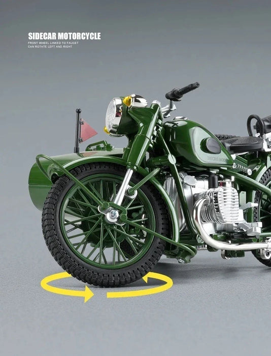 DIE-CAST METAL MILITARY MB825 1/10 SCALE MILITARY DESERY SIDECAR MOTORCYCLE