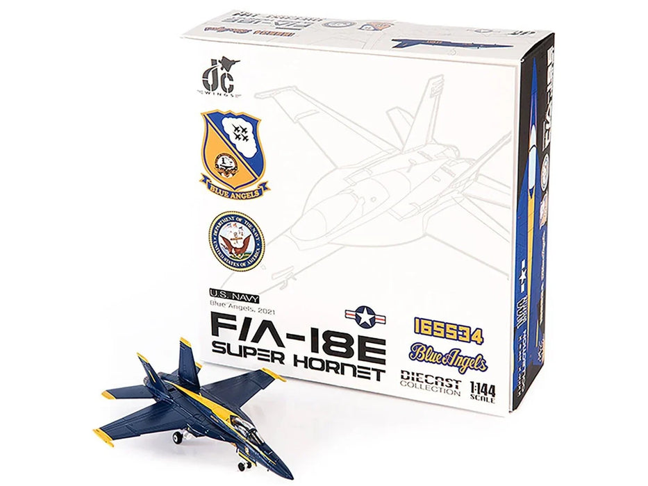 JC Wings F/A-18E Super Hornet Blue Angels 2021 Diecast Aircraft – 1/144 Scale U.S. Navy Collectible Model (JCW-144-F18-004)