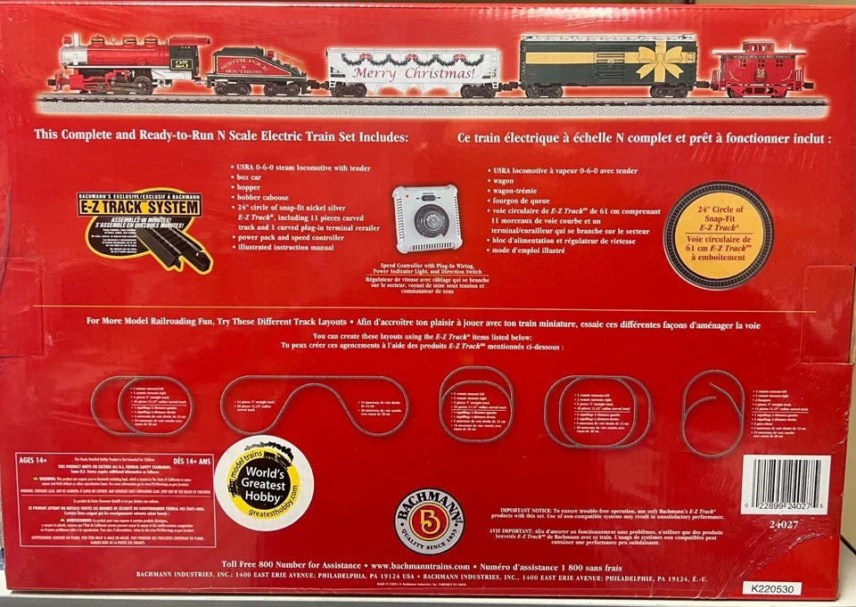 BACHMANN N SCALE READY TO RUN MERRY CHRISTMAS EXPRESS TRAIN SET 24027