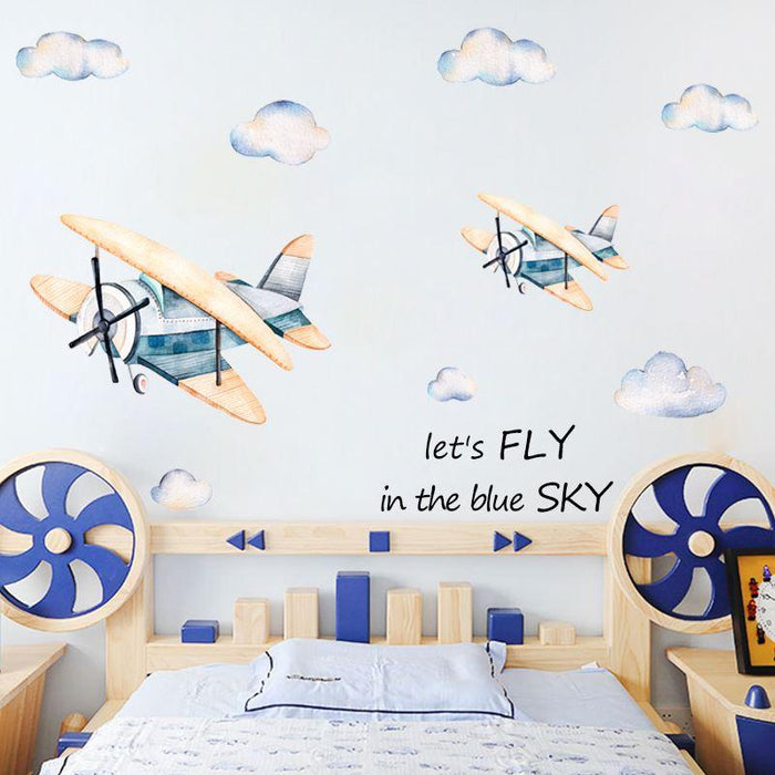 Aquarelle Planes Flying in the Clouds