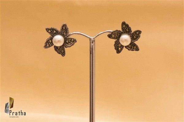 Marcasite Flower-Pearl Studds