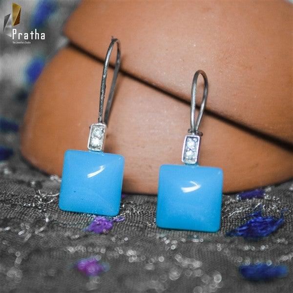 Blue Square Stone Earrings