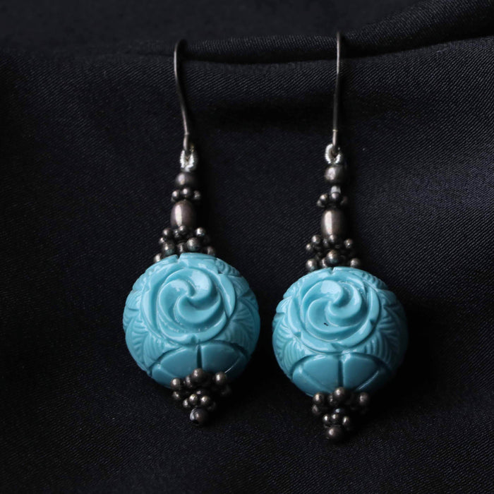 Carved Turquoise Earrings