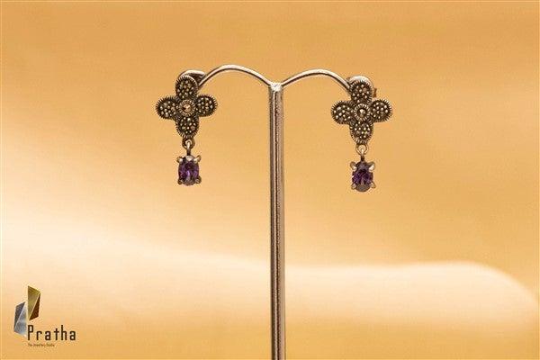 Marcasite Flower Drop Earring