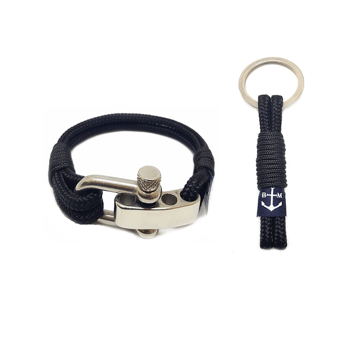 Adjustable Shackle Black Nautical Bracelet and Keychain