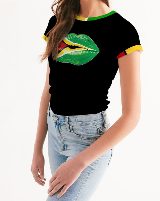 Guyana Flag Kissing Lips Women's Short Sleeve Tee