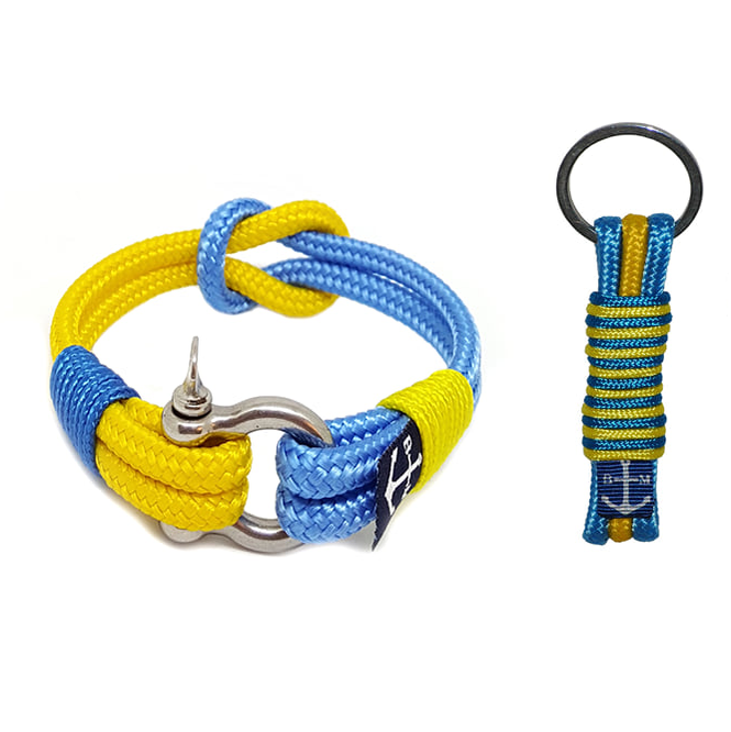 Yellow and Blue Rope Bracelet and Keychain