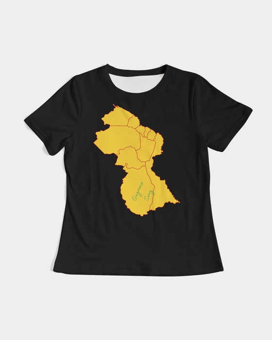 Guyanese Swag Golden Guyana Map Women's Short Sleeve Tee