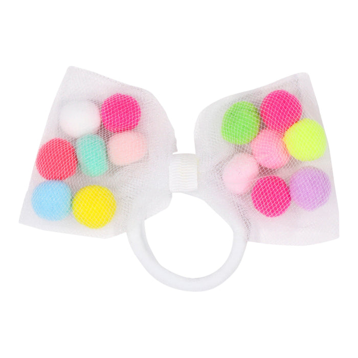 Bow Pom Pom Hair Ties | 4" Bow - 2Pcs | Soft Ponytail Holders with Strong Grip