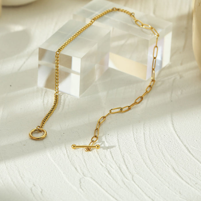 CHARLOTTE Mix Chain T-Bar Gold Necklace