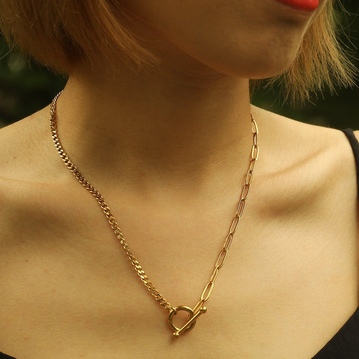 CHARLOTTE Mix Chain T-Bar Gold Necklace