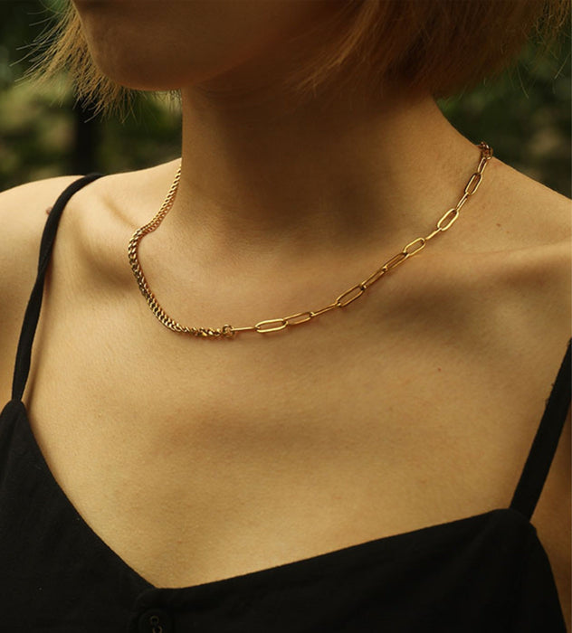 CHARLOTTE Mix Chain T-Bar Gold Necklace