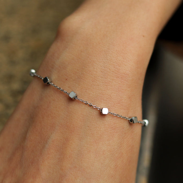 DARBY Square Bead Silver Bracelet