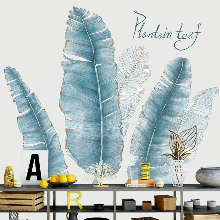 Blue Aquarelle Plantain Leaves