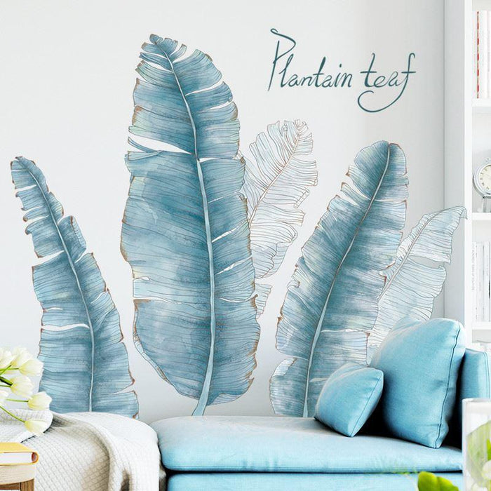 Blue Aquarelle Plantain Leaves