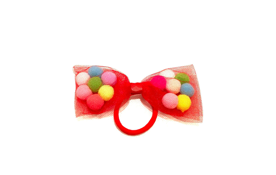 Bow Pom Pom Hair Ties | 4" Bow - 2Pcs | Soft Ponytail Holders with Strong Grip