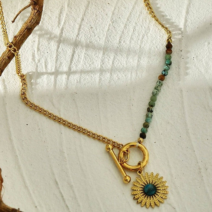 McKENZIE - Natural Blue Stone & Gold Boho-Chic Gold Necklace