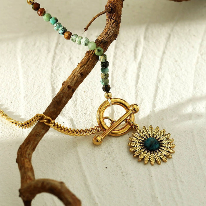 McKENZIE - Natural Blue Stone & Gold Boho-Chic Gold Necklace