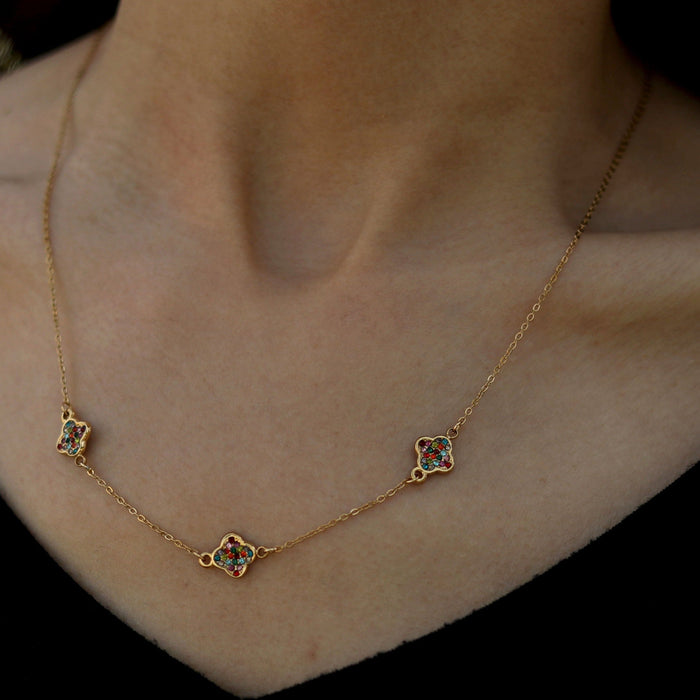 ELLIS Coloured Zirconia Charms Gold Necklace