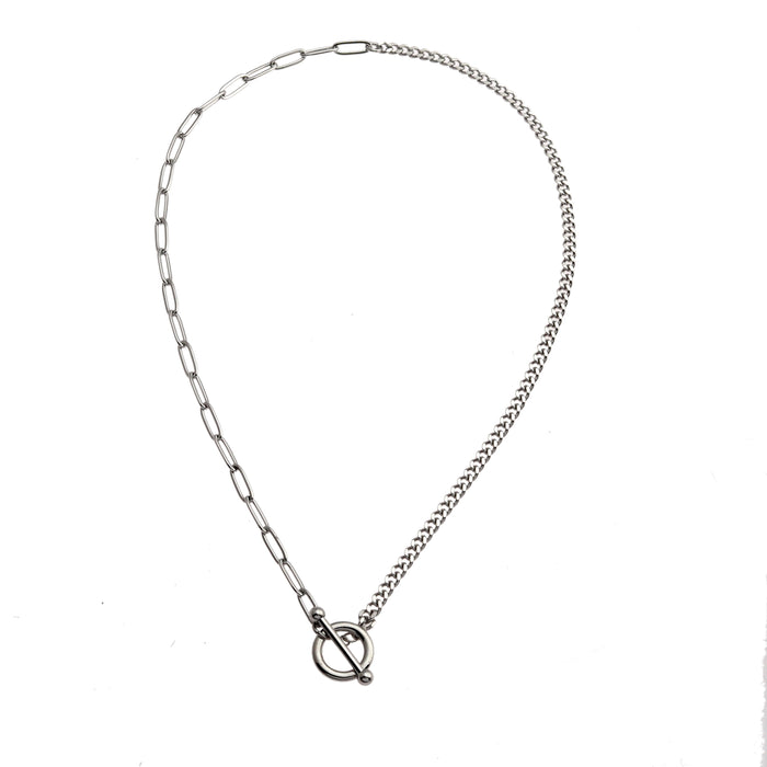 TRIESTE Mix Chain T-Bar Silver Necklace