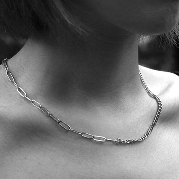 TRIESTE Mix Chain T-Bar Silver Necklace