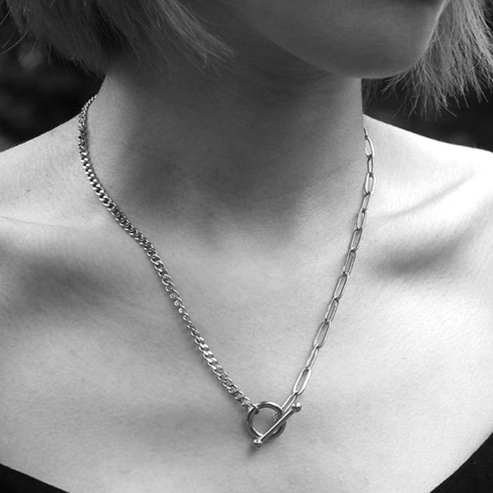 TRIESTE Mix Chain T-Bar Silver Necklace