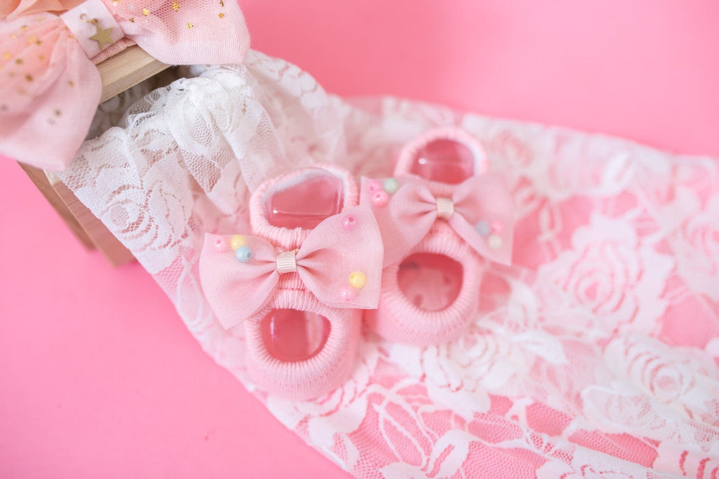 Baby Girl Gift Set 3Pcs - Socks and 2 Headbands 0-12 Months