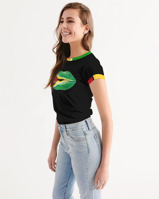 Guyana Flag Kissing Lips Women's Short Sleeve Tee