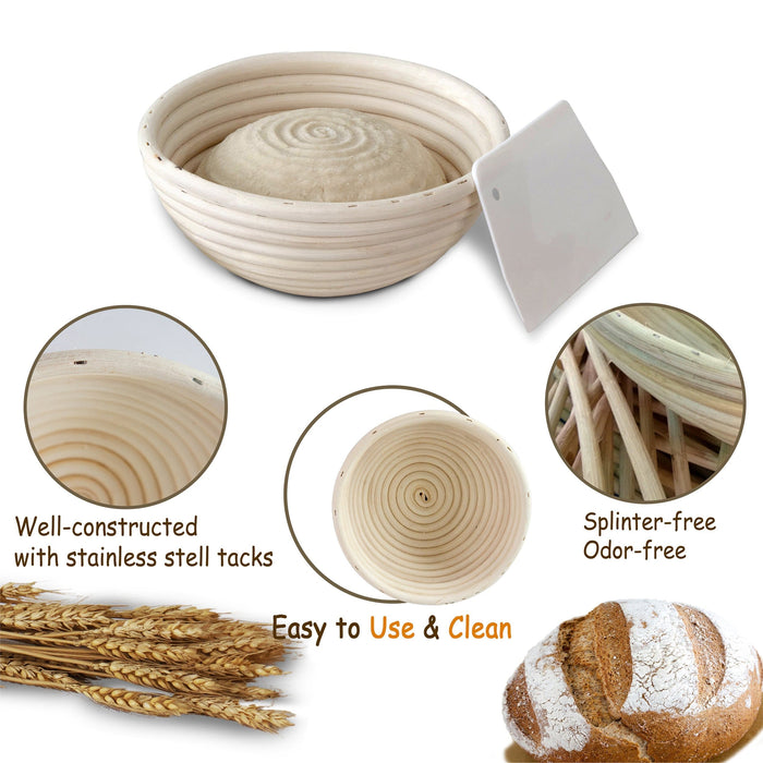 8-Inch Round Banneton Bread Proofing Baskets | With Dough Scraper & Liner