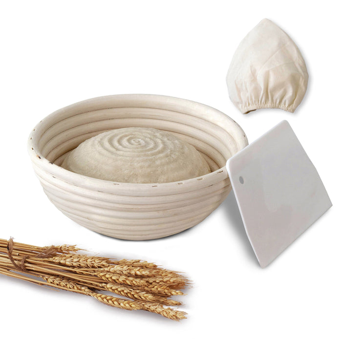 8-Inch Round Banneton Bread Proofing Baskets | With Dough Scraper & Liner